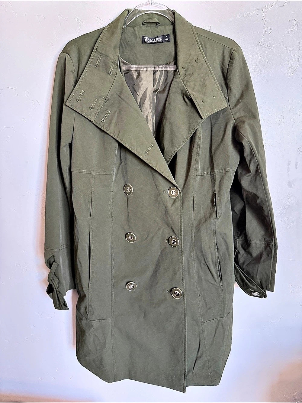 Women's Olive Double-Breasted Trench Coat Size Large